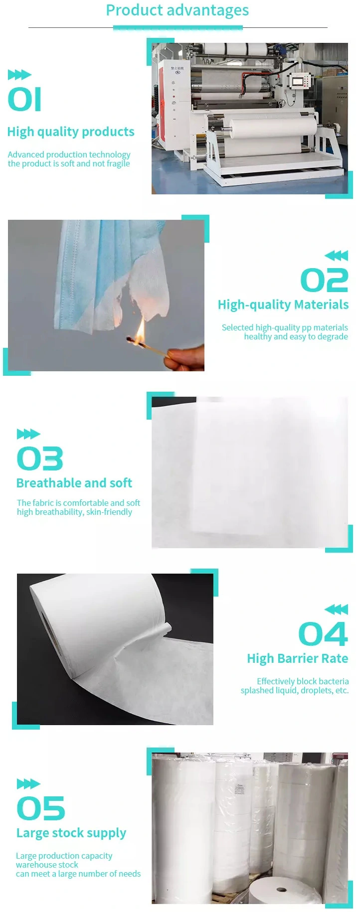 100% PP Non Woven Fabric/Melt Blown Cloth for Disposable Face Mask Factory Price 25GSM