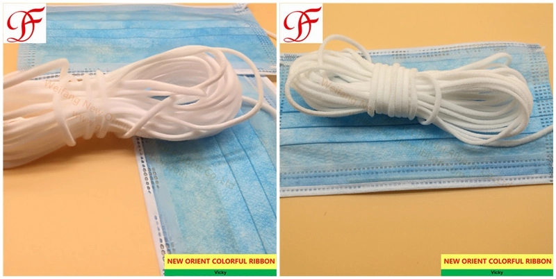 Manufacture OEM 3mm 5mm Flat Round White Elastic Face Mask Earloop Rope KN95/N95/Respirator/Face Mask/FFP2 Mask/3 Layers Disposable Mask/Surgical Mask
