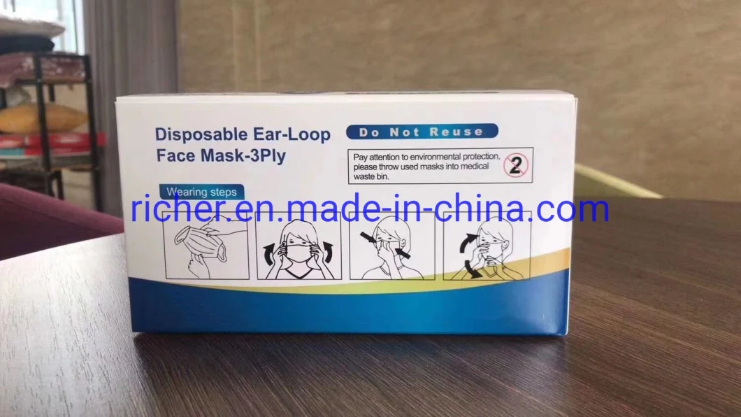 3ply Earloop Antibacterial Face Mouth Mask China Suppliers Ce FDA Disposable Antivirus Face Mask