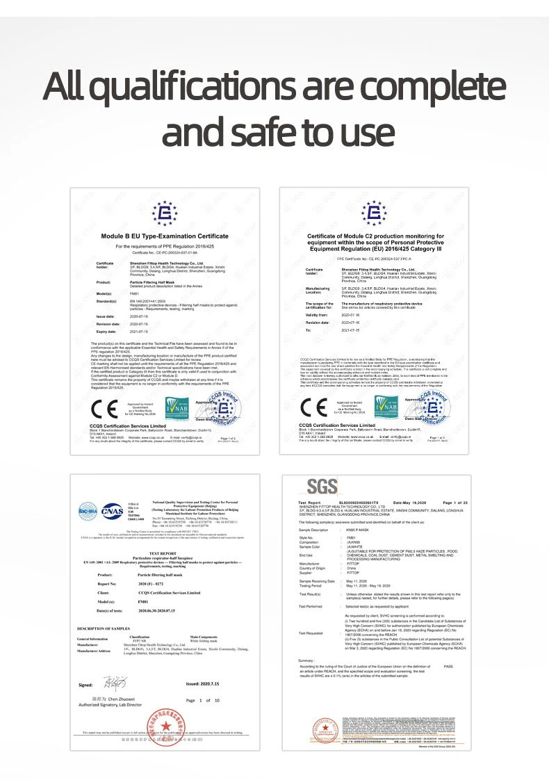 CE Certificated White List Factory KN95 Face Mask Europe CE En 149 FFP2 Mask