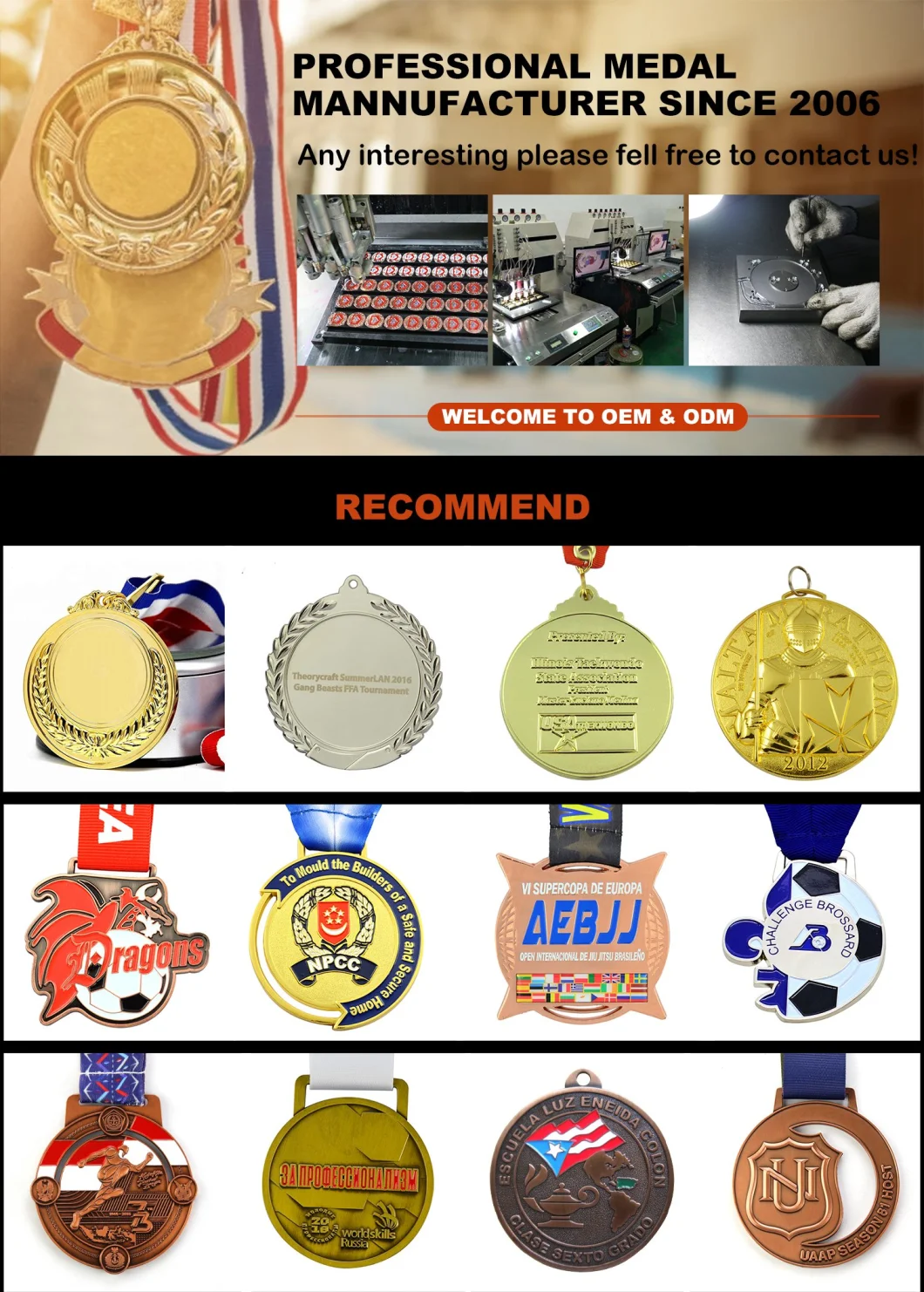 Plated Gold Metal Minor Hockey Medals with Ribbon
