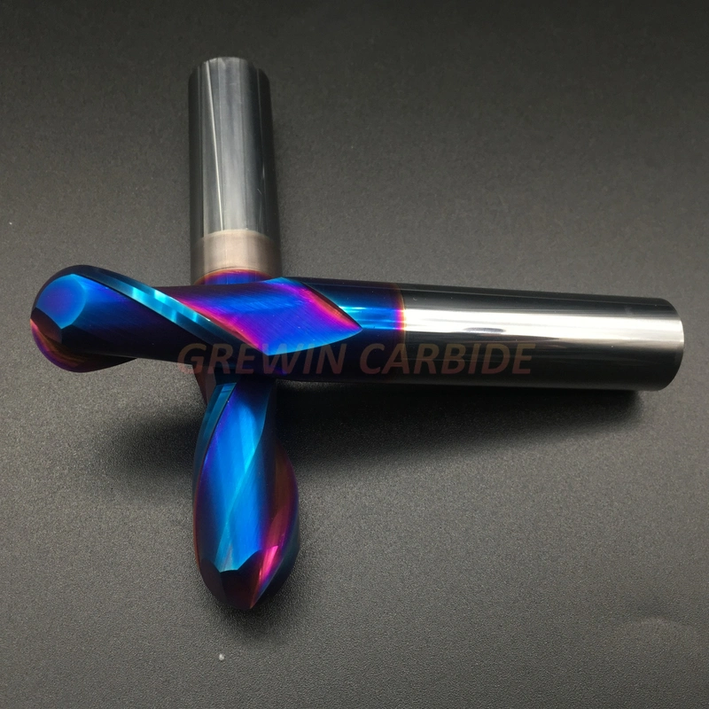 Gw Carbide - HRC65 Blue Nano Coating 4f Tungsten Carbide Ball Nose End Mills