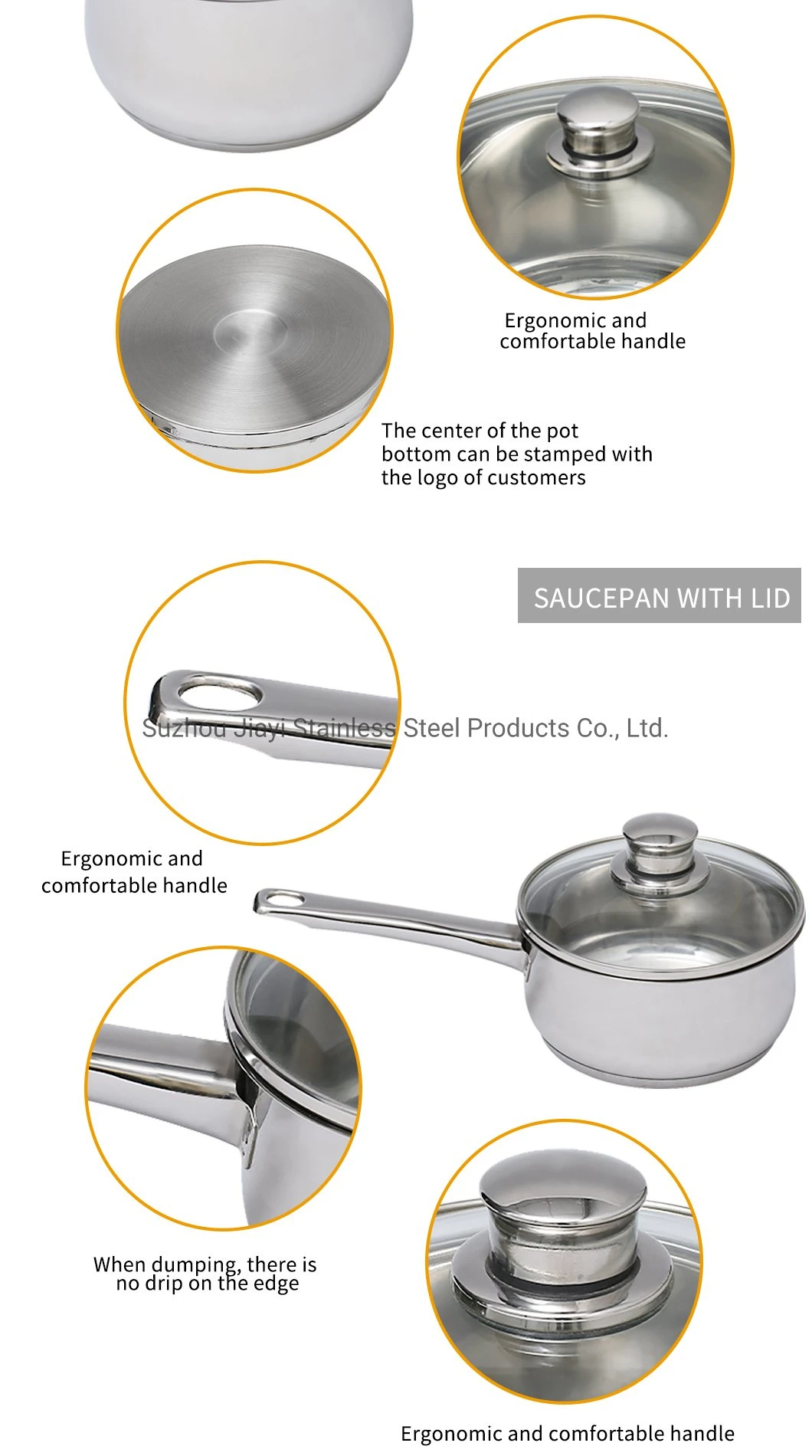 Eco Friendly Stainless Steel Casserole Saucepan Cookware for Home Cooking