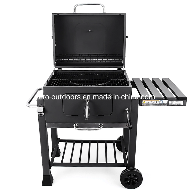 Garden Patio Charcoal Grill Portable BBQ Smoker Grill Square Trolley Cast Iron Grill