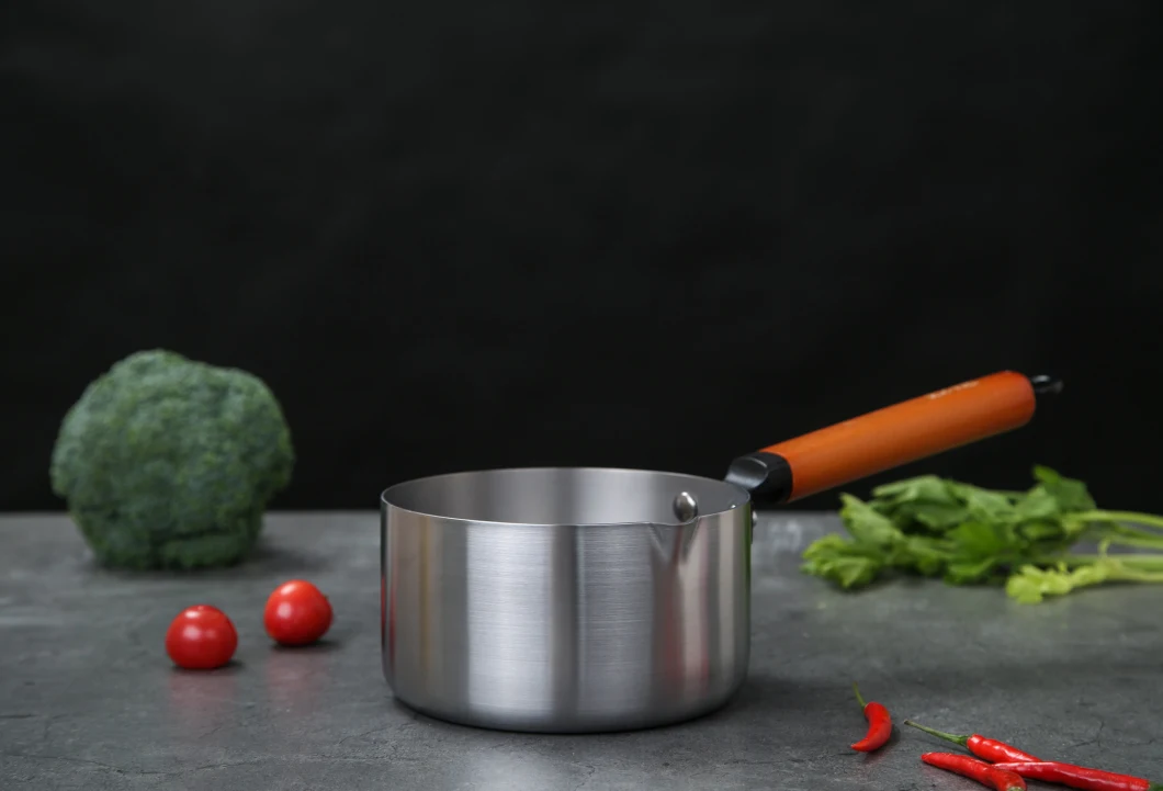 2018 Most Popular Cookware Titanium Stainless Steel Saucepan Sauce Pan Wooden Handle