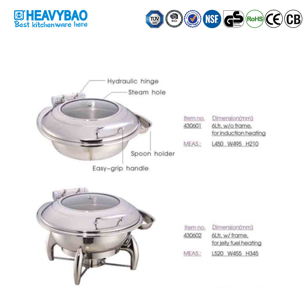 Heavybao Stainless Steel Commercial Buffet Equipment Chafing Dish Food Steam Warmer Pan