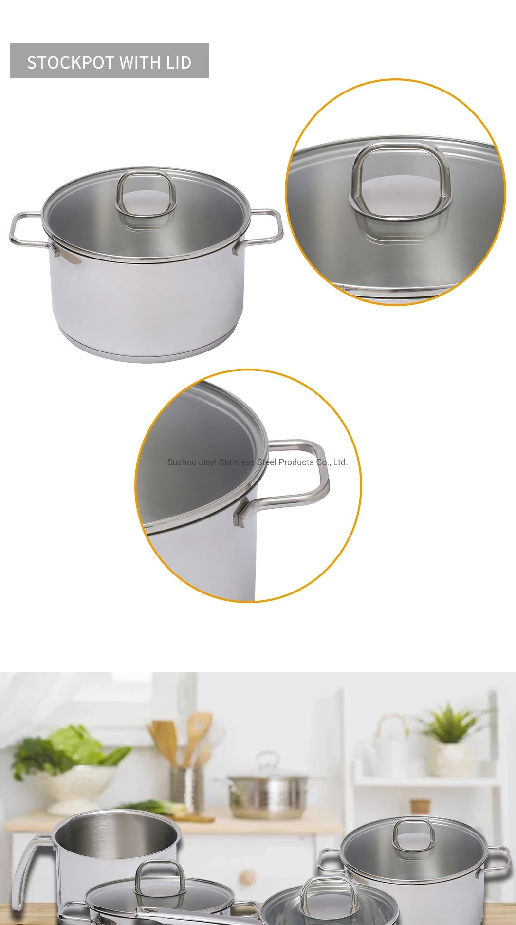 Household Stainless Steel SUS304 Saucepan with Glass Lids with Handgrip 3 in One Kitchen Set
