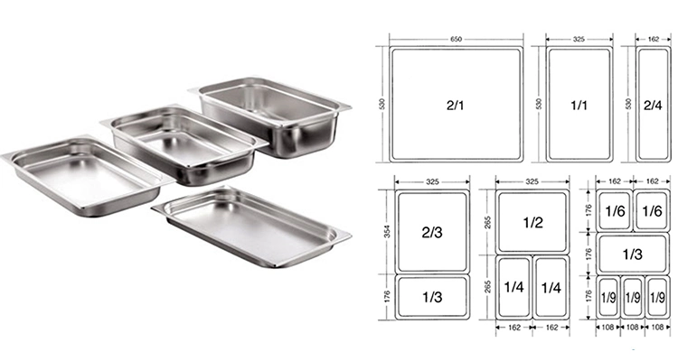 Us Straight Body 1/4 Stainless Steel Food Container Gn Pan Tray for Kitchen
