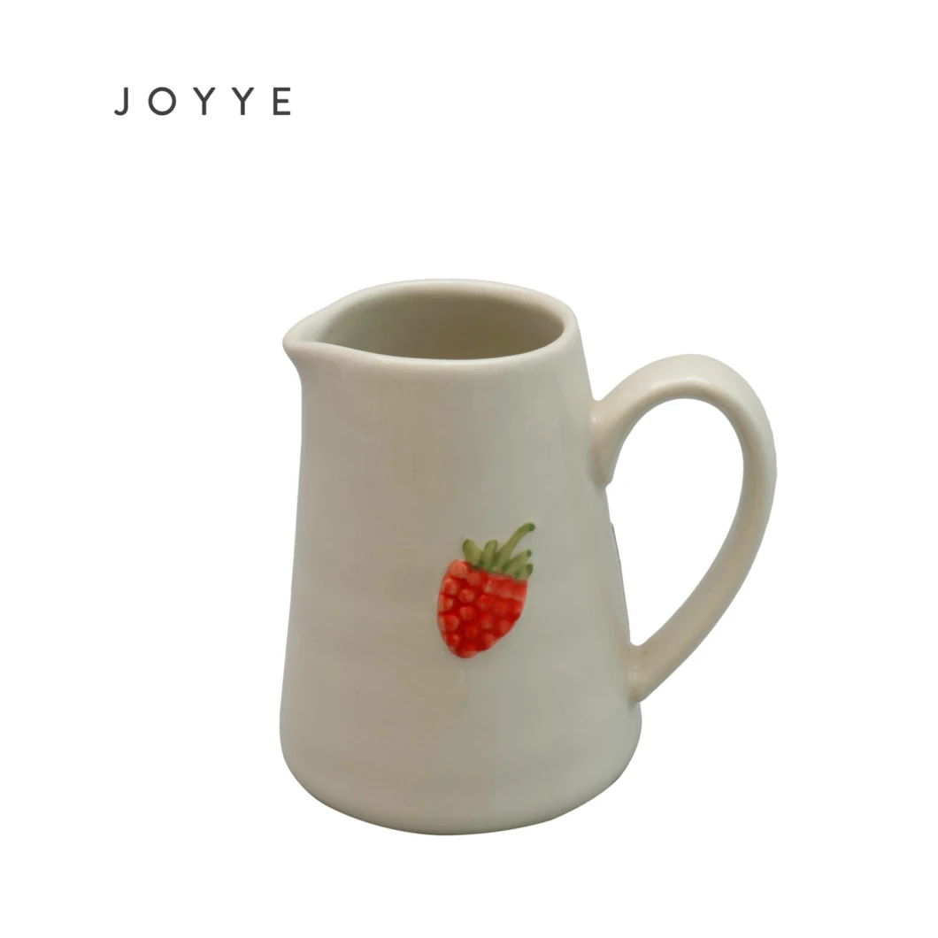 High Quality Customized Design Stoneware Handpainted Strawberry Milk Pot