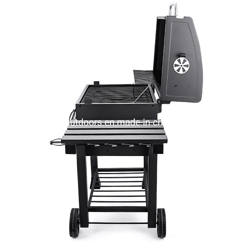 Garden Patio Charcoal Grill Portable BBQ Smoker Grill Square Trolley Cast Iron Grill