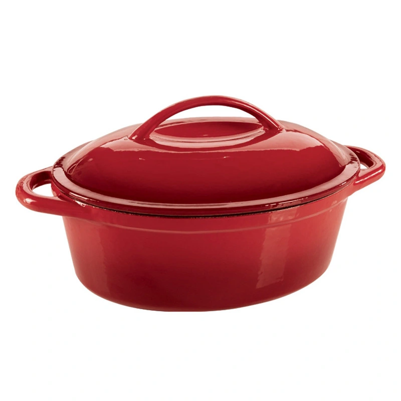 Red Enamel Oval Cast Iron Stew Casserole Pots 5qt, 4.5qt, 6qt