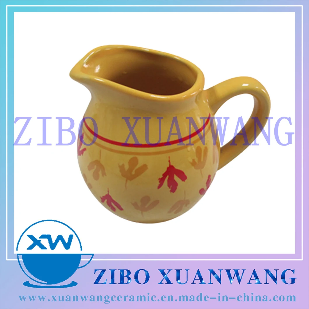 Yellow Glazed Red Printing Creative Shape Ceramic Milk Pot Hot Sale Coffee Milk Pot for Daily Use