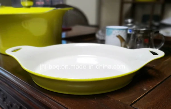 Iron Casting Color Enamel Fish Steamer and Fry Pan with Side Handles