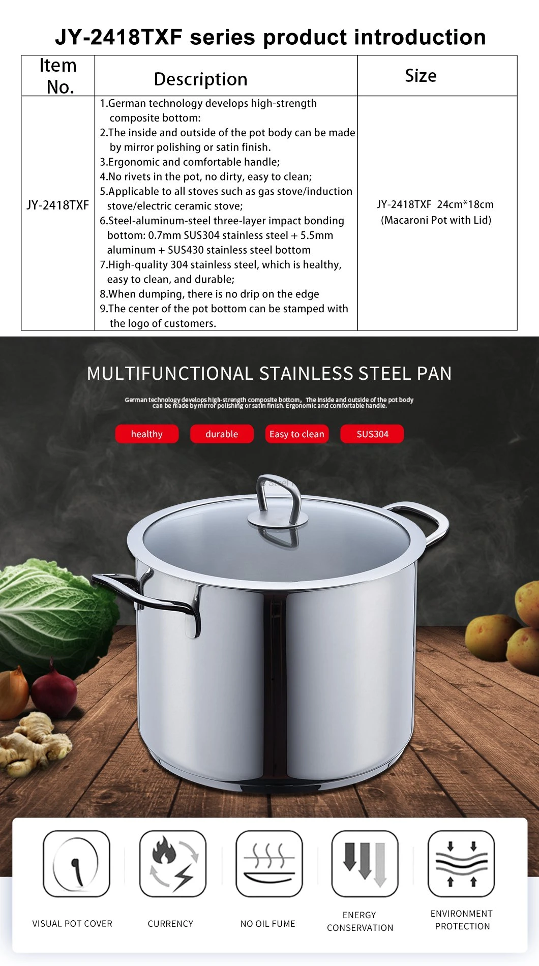 Commercial Deep Stainless Steel Stock Pot Cater Stew Soup Boiling Pan with Lid