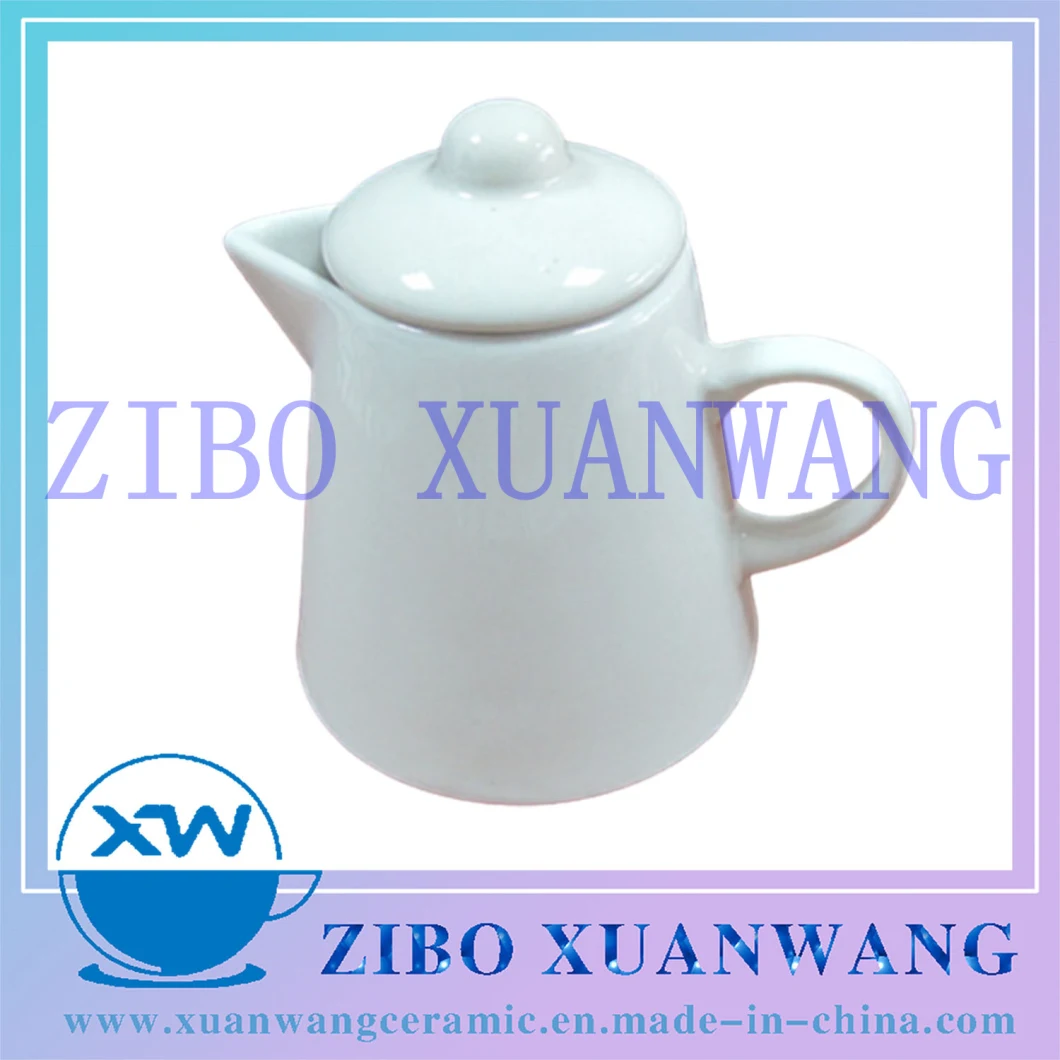 White Color V-Shape Ceramic Milk Pot Hot Sale Coffee Milk Pot with Lid