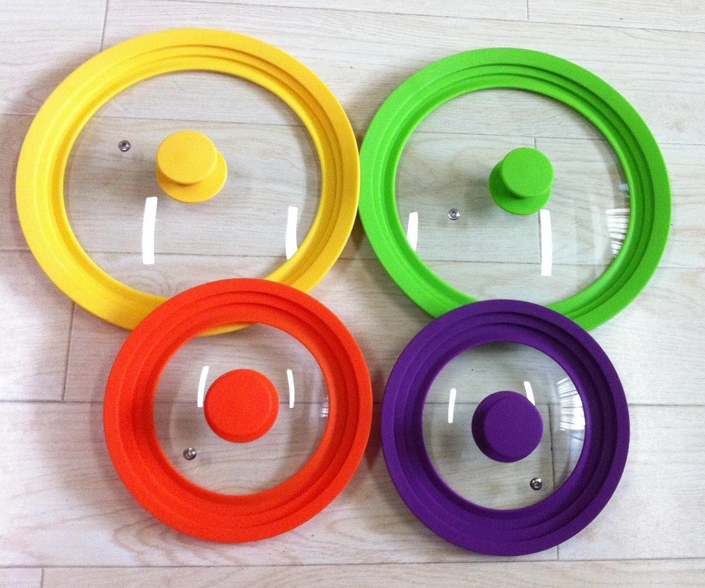 16cm-32cm Multi-Function Tempered Glass Silicone Pot Lids Silicone Cooking Tools Pan Covers