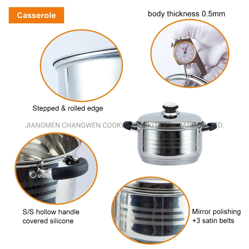 9PCS Stock Pot Casserole Cooking Pot Stainless Steel with Kitchen Tool