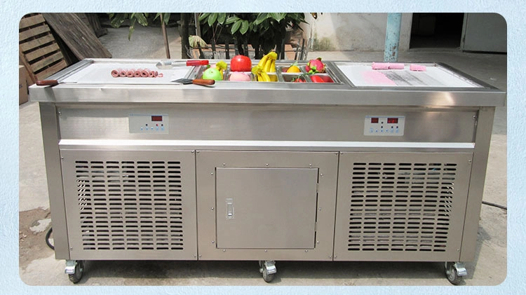Double Squar Pans Instant Thai Stir Fry Ice Cream Machine