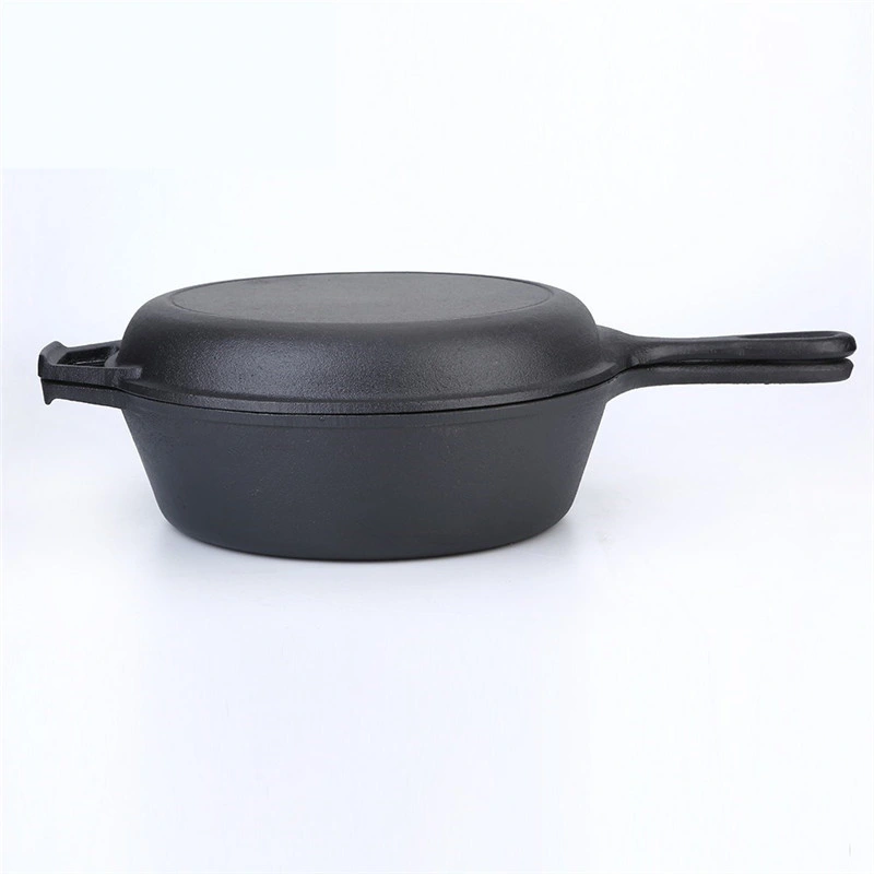 Enameled Cast Iron Skillet Lid Pan Sauce Pot Combo Cooker Cast Iron Double Use Pot