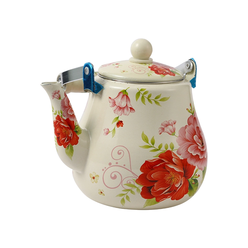 2.7L Hot Sale Pear Shape Kettle Enamel Teapot White Coating Cast Iron Enamel Coffee Pot