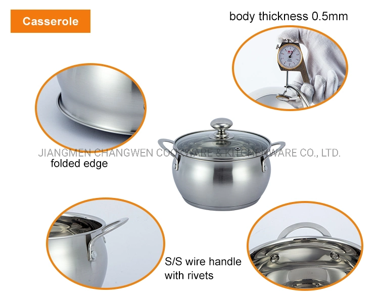 Wholesale Stainless Steel Cookware Set Casserole Pot Kitchen Cooking Pot