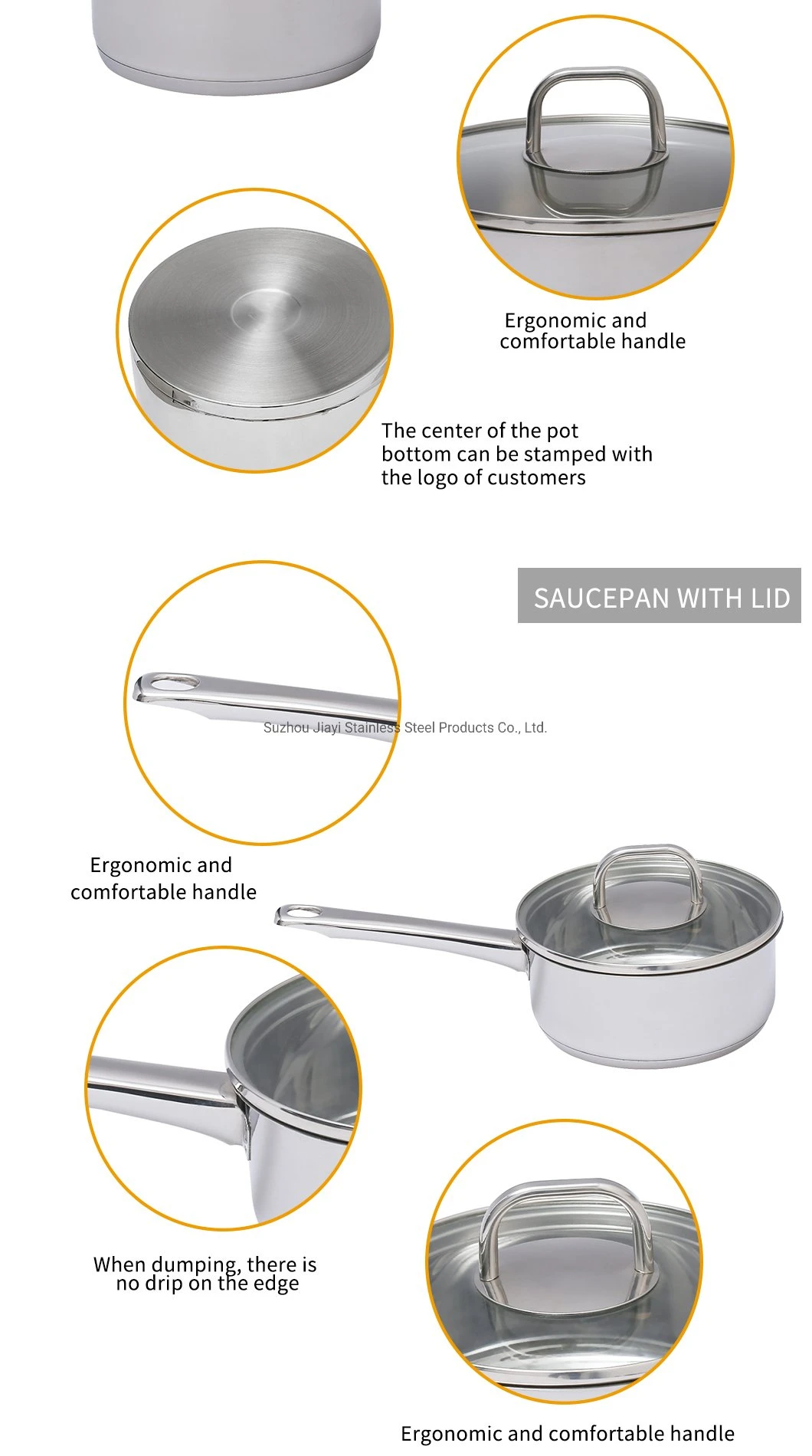 Household Stainless Steel SUS304 Saucepan with Glass Lids with Handgrip 3 in One Kitchen Set