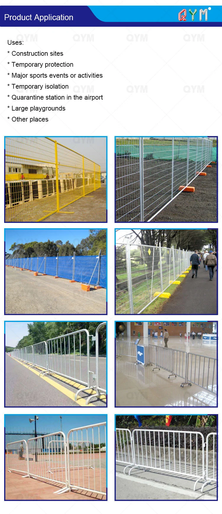 Qym Temporary Fence Panels Galvanized Barricade