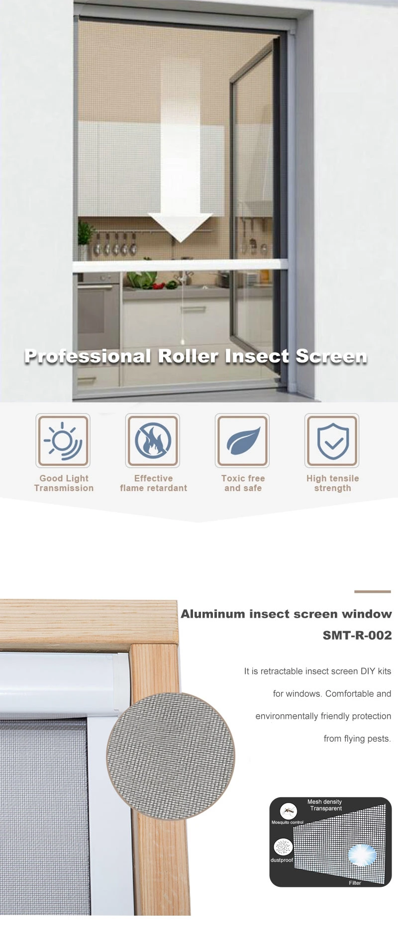 Mesh Mosquito Roller Fiberglass Fly Insect Screen Roll up Window Screen