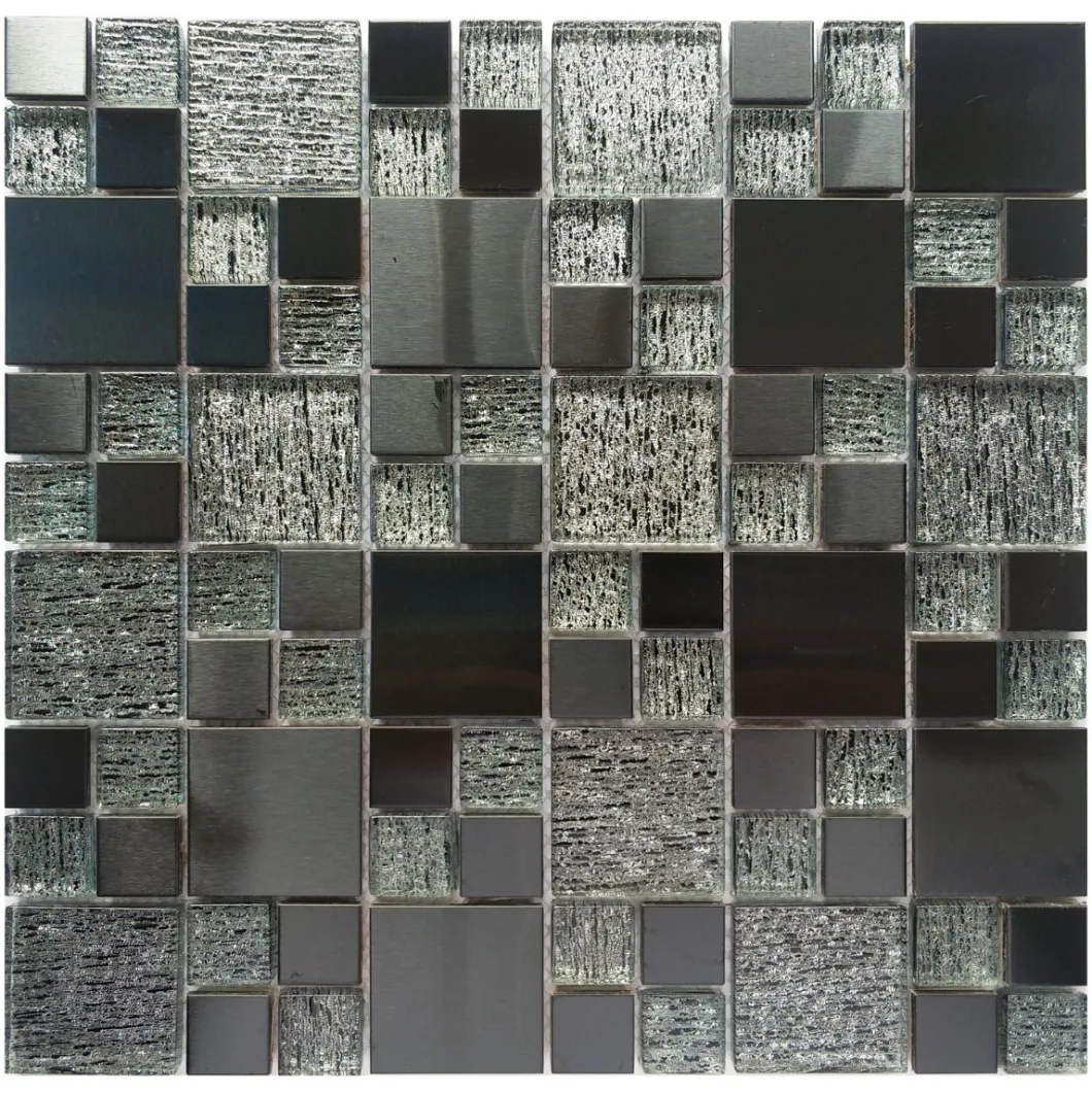 Black Wire Surface Small Bark & Stainless Steel Glass Mosaic Tiles for Textured Ceramic Tile/Hydraform Block/Phab Ntsa Vuas