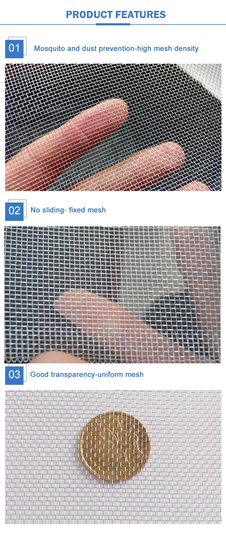 High Quality Soundproof Anti Insect Mosquito Net Aluminum Wire Mesh Fly Window Screen