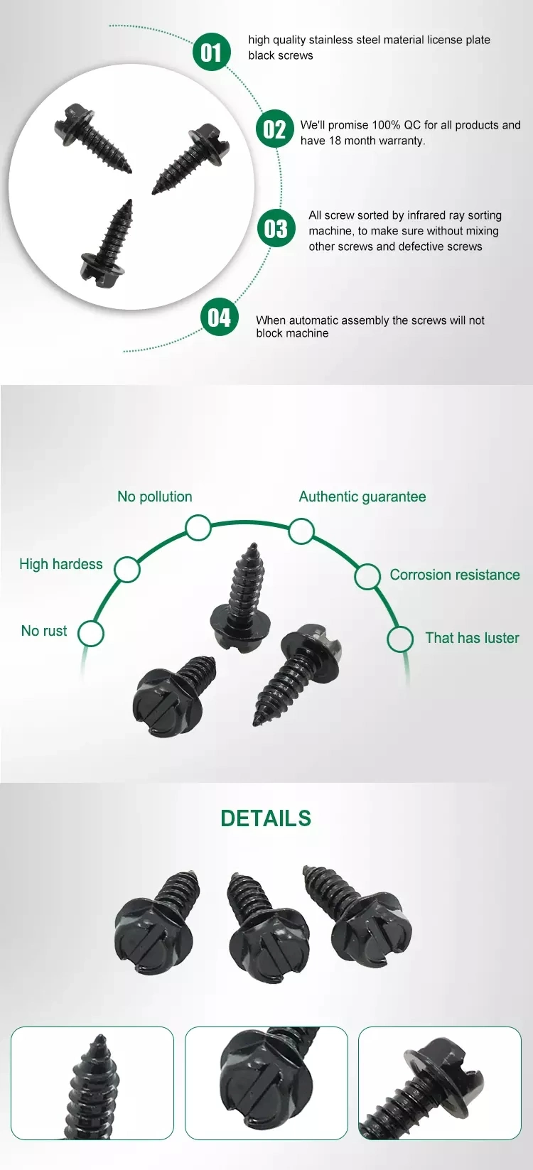 Black Drywall Screw/China Manufacturer High Quality Hexagon Head License Plate Screws