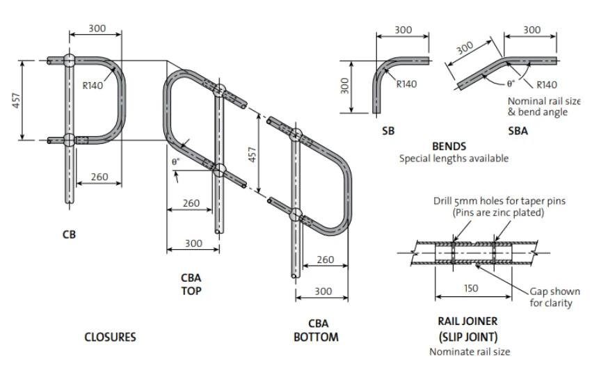 Handrail System That Includes Stanchions/Galvanised Stanchions/Galvanised Rails