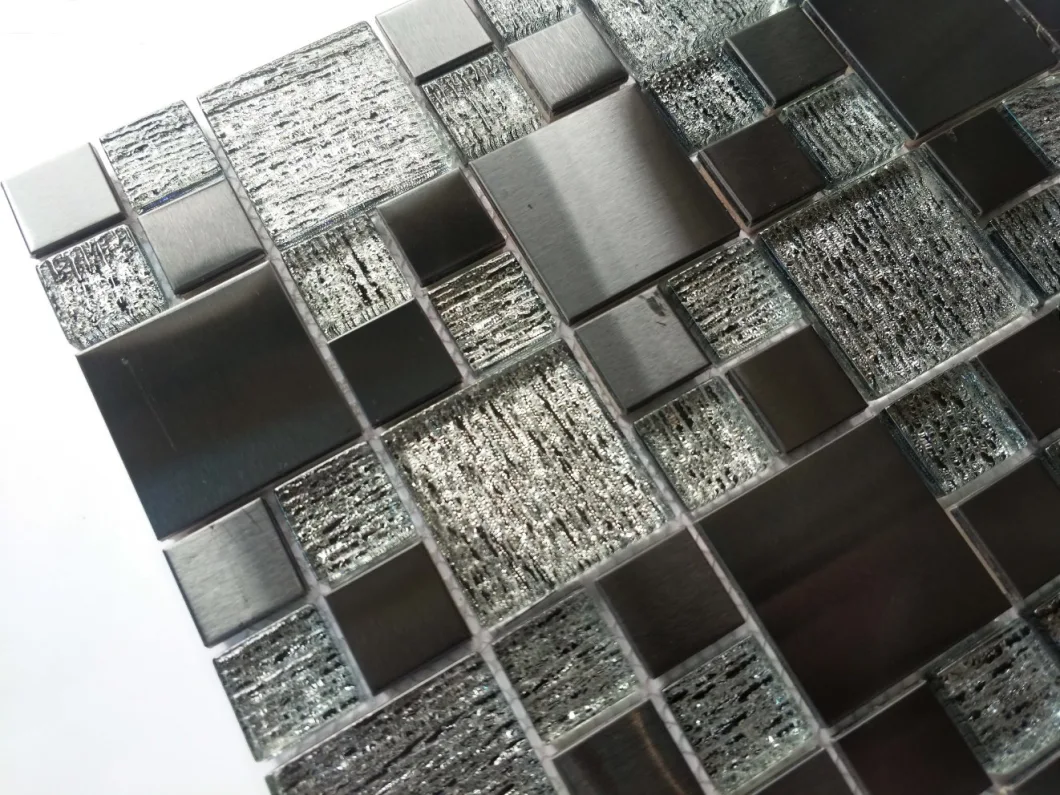 Black Wire Surface Small Bark & Stainless Steel Glass Mosaic Tiles for Textured Ceramic Tile/Hydraform Block/Phab Ntsa Vuas