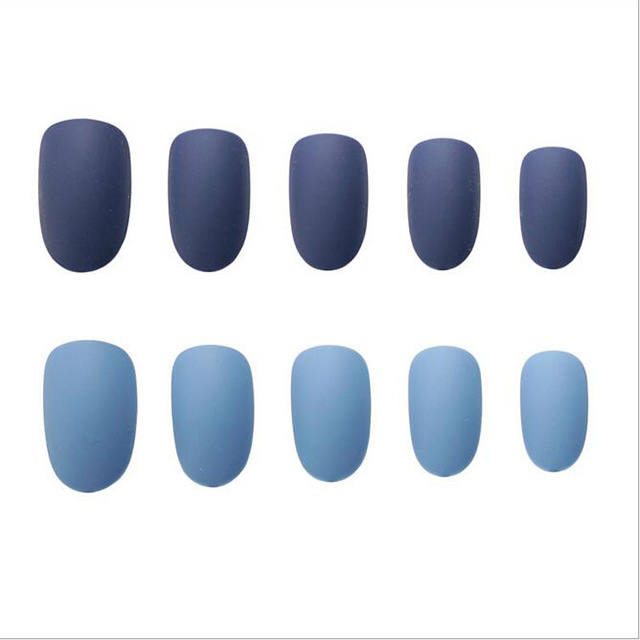Nailnina273-Round Double Blue Frosted False Nail Pieces Wearing Nail Art Finished Nail Pieces 24 Pieces Factory Direct Sales