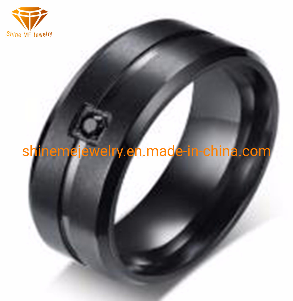 316L Stainless Steel Jewelry Black Plating Black Gemstone Stainless Steel Finger Ring SSR2050