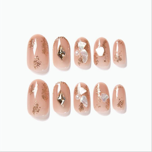 Nude Gold Leaf Round Head in Foreign Trade Japanese Summer Removable Iced Bean Paste False Nails
