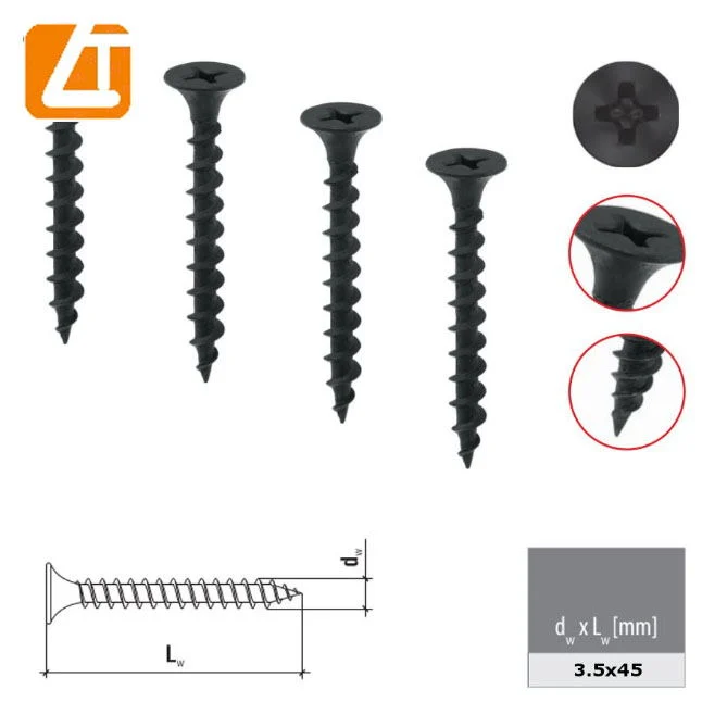 Bugle Head Fine Thread Black Sharp Point for Wood Carbon Steel C1022 Black Drywall Screw