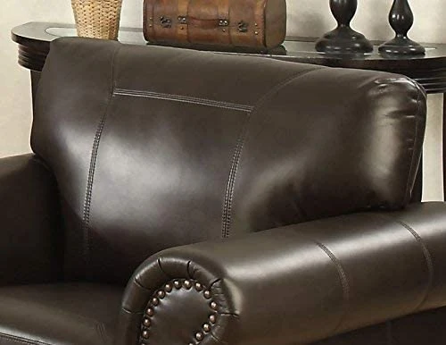 Traditional Stationary Arm Chair Fabric Sofa Living Room with Accented Nail Head Trim, Brown