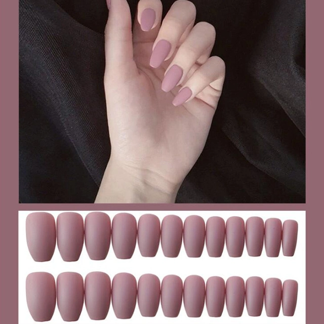 Pure Color Pearl Floret Rivets Wine Red and Colorful False Nails Elegant and Fashionable Round Head Medium False Nails