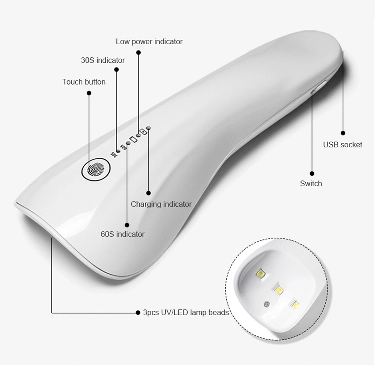 USB Rechargeable Handheld Portable Nail Lamp 6W Curing UV LED Gel Polish