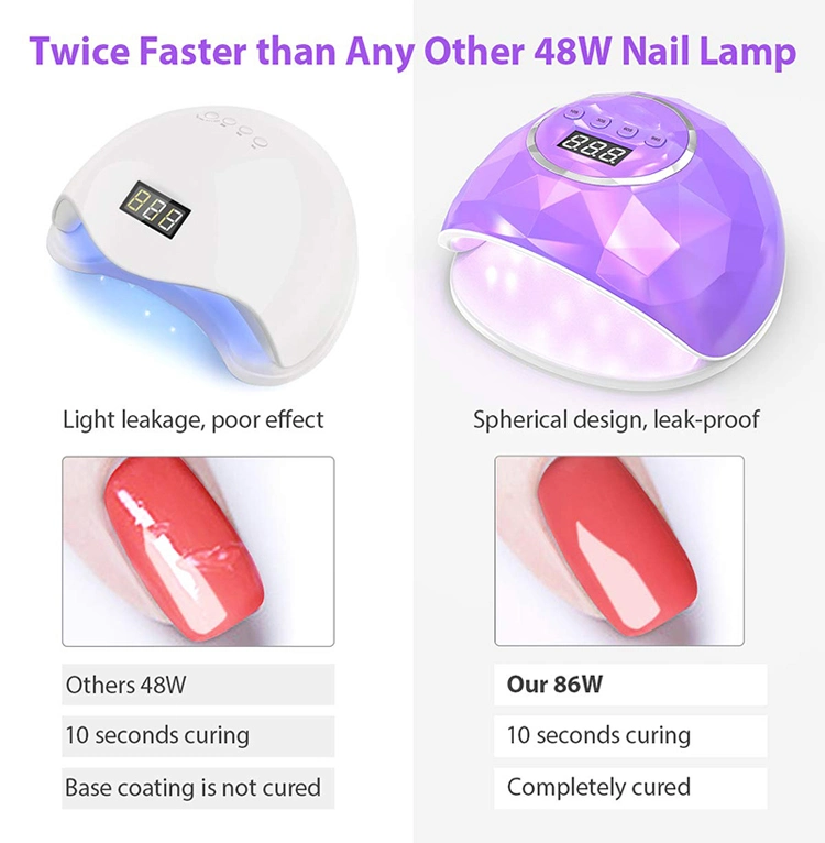 New Diamond Bright Color, Professional Rechargeable 86W LED Nail Polish Gel Lamp with UV Light
