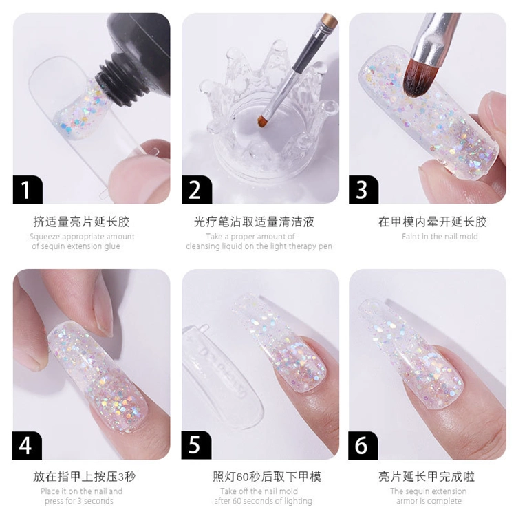 Private Label 8-Color Glitter Sequin UV Nail Art Constructor Polygel, Acrylic Gel for Manicure