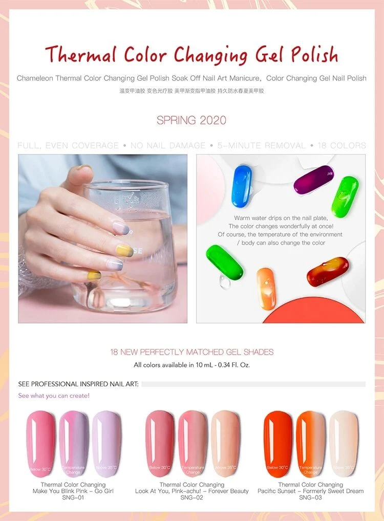 Spring 2021 Chameleon Thermal Color Changing Soak-off Nail Art Manicure UV LED Nail Gel Polish, Temperature Colour Changing Gel
