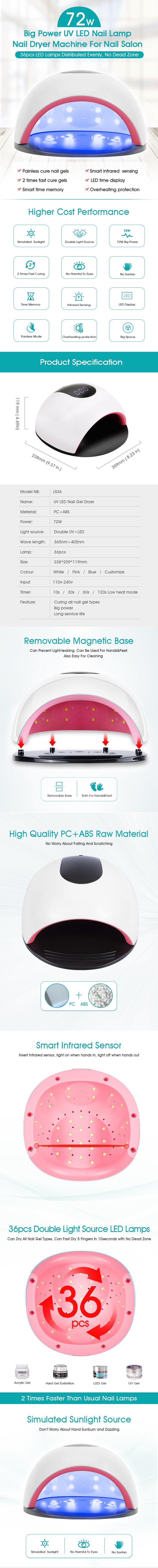 High Power Smart Sensor Infrared UV Nail Polish Gel Dryer UV LED Curing Lamp for Manicure