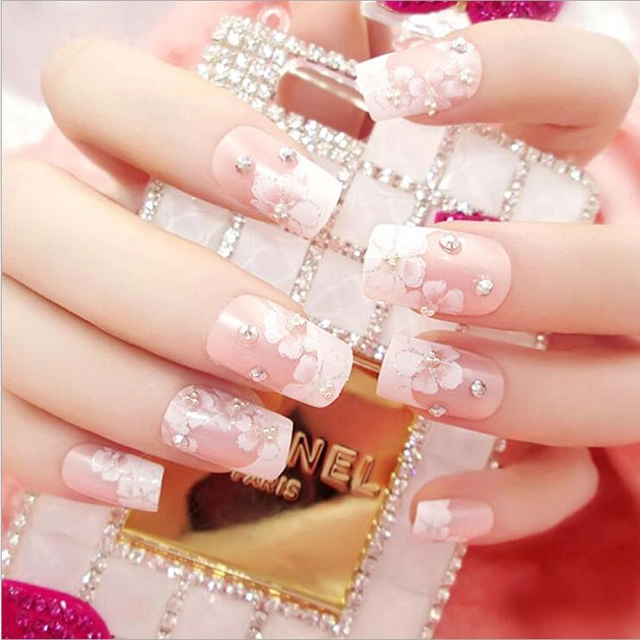 Colorful Pearl Floret Rivets Wine Red and Colorful False Nails Elegant and Fashionable Round Head Medium False Nails