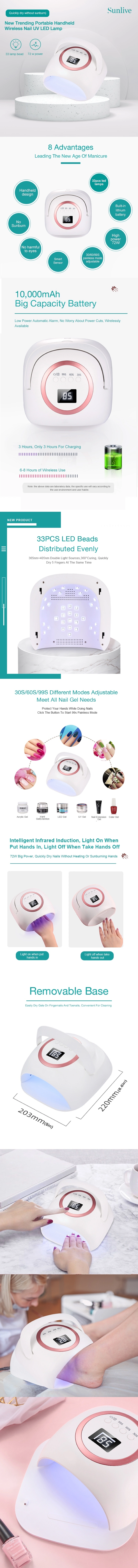 OEM Wireless Handheld UV Nail Gel Lamp Manicure Gel Nail Polish Dryer with Logo