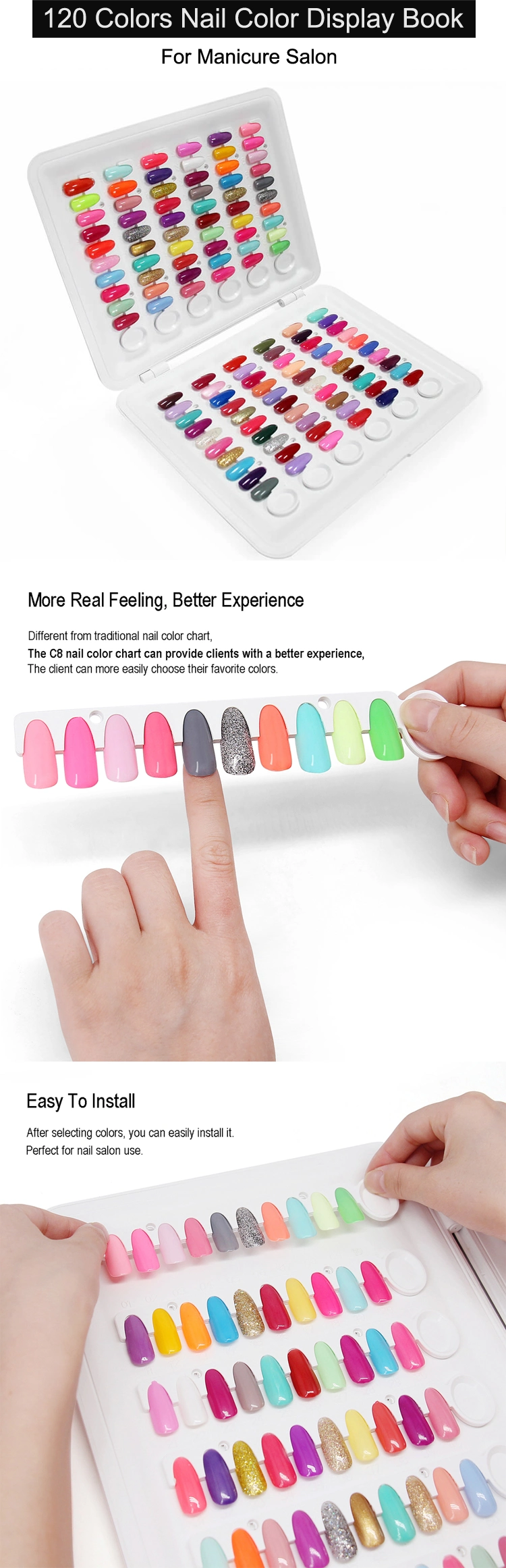 Professional 120 Nail Gel Polish Colors Display Book, Portable Nail Color Card for Manicure Salon