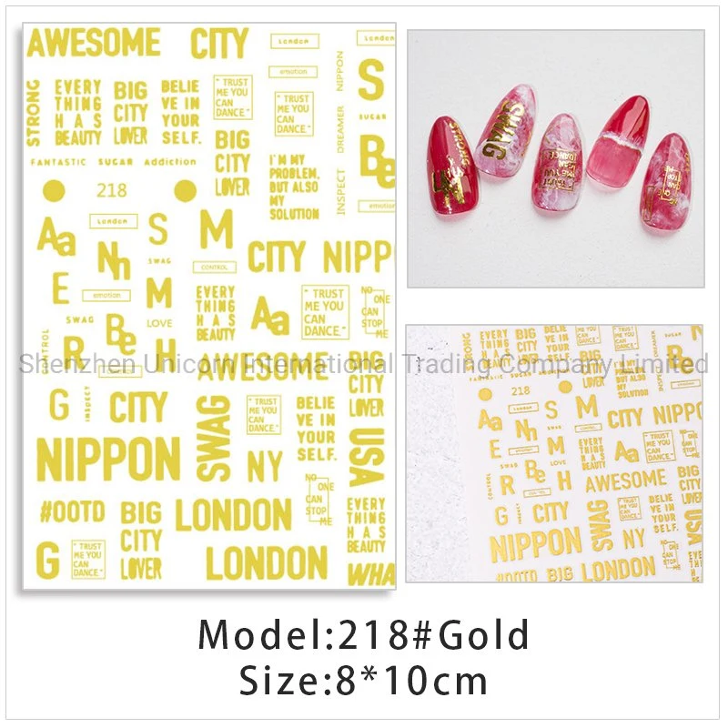 Factory Price Customized Design Golden Letter Nail Wraps Gel Polish Nail Sticker for Girl
