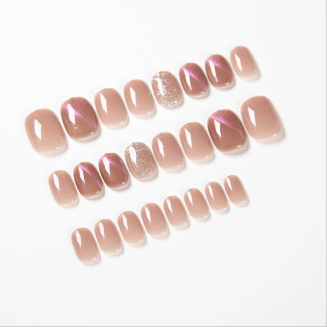 24 Pieces of Factory Direct Summer White Aurora Purple Cat Eye Phototherapy False Nails Wear Nails Art