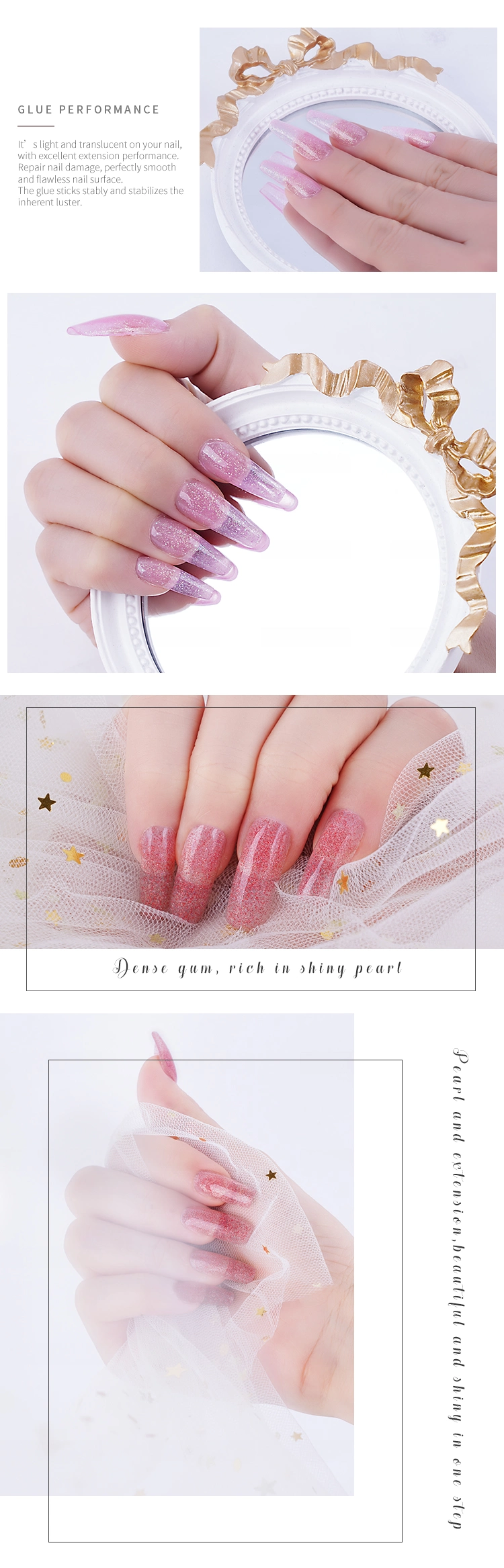 Free Samples RS Nail Soak off Easy to Use Long Lasting Nail Extension Gel Pearl Glitter Gel